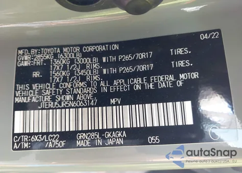 2022 Toyota 4Runner Trd Off Road Premium from USA, damaged, VIN JTERU5JR5N6063147